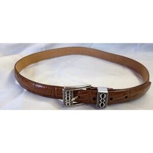 BRIGHTON Brown Belt Silver Buckle Leather Size ML 32